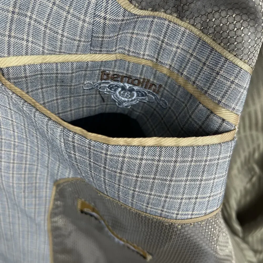 Bertolini Sport Coat Men's 48R Silk Wool Gray Plaid Super 140s Blazer Academia
